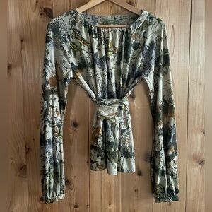 Etro Wool Animal Camo Tie Waist Top sz 46